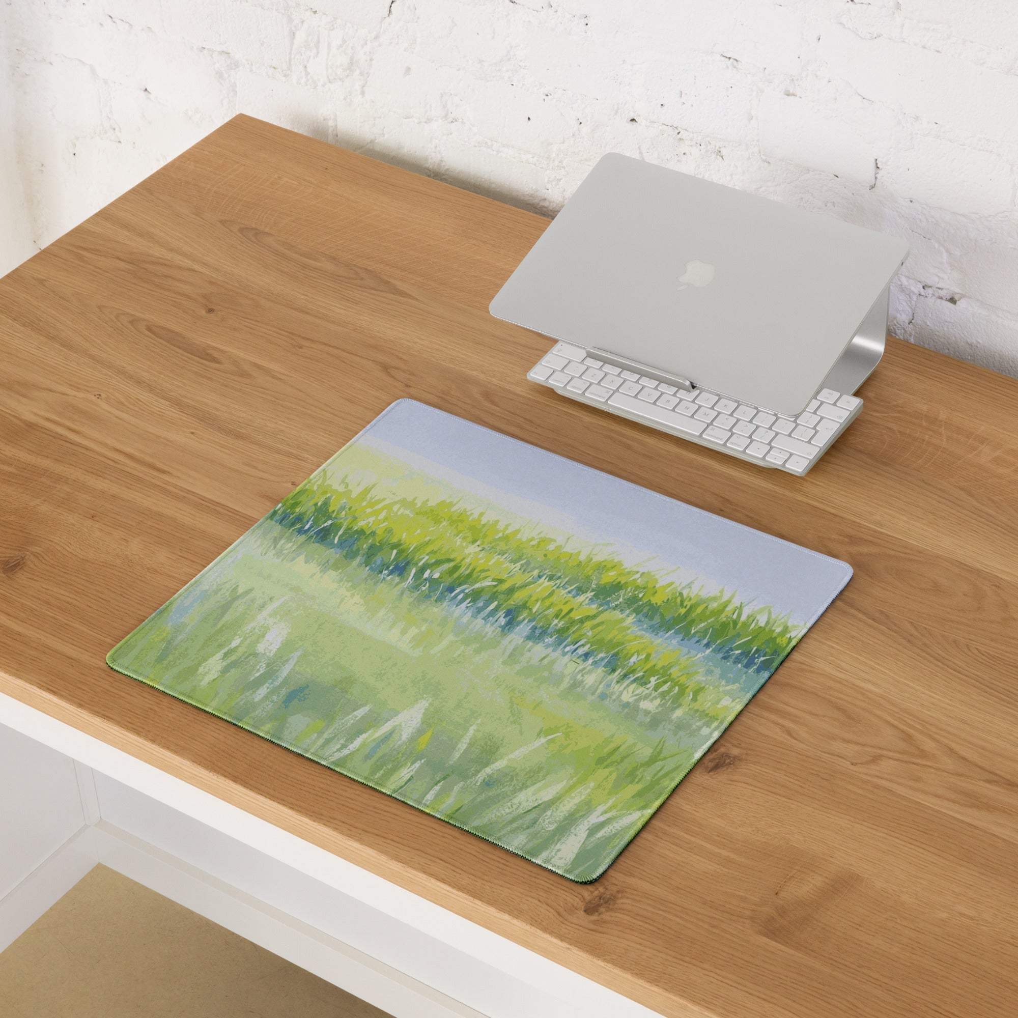 Nature inspired large green landscape gaming mouse pad with grass design