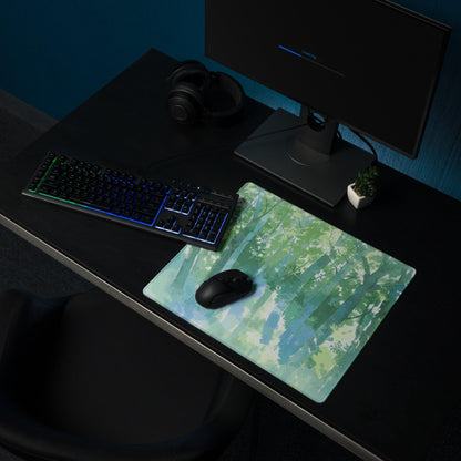 Watercolor forest landscape green blue gaming mouse pad large non-slip