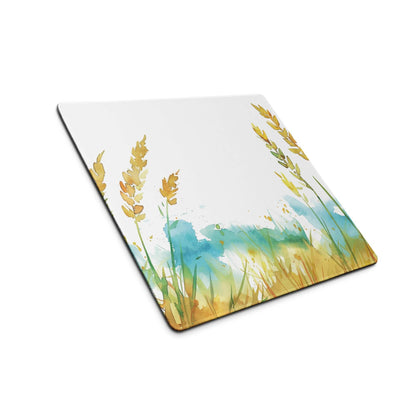 Watercolor golden wheat stalks gaming mouse pad, large non-slip surface
