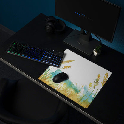 Large watercolor wheat gaming mouse pad with non-slip surface