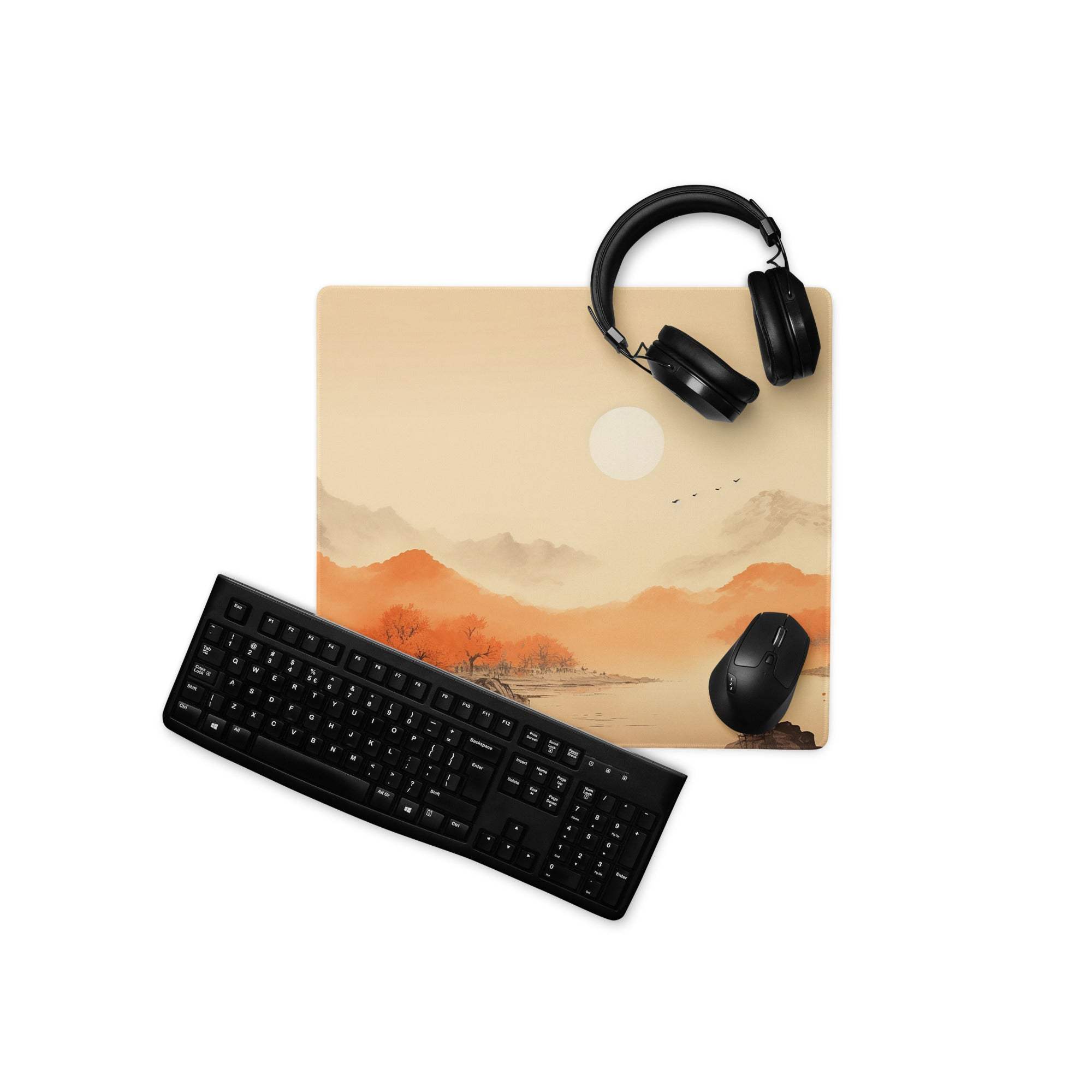Premium warm autumn watercolor landscape gaming mouse pad large size