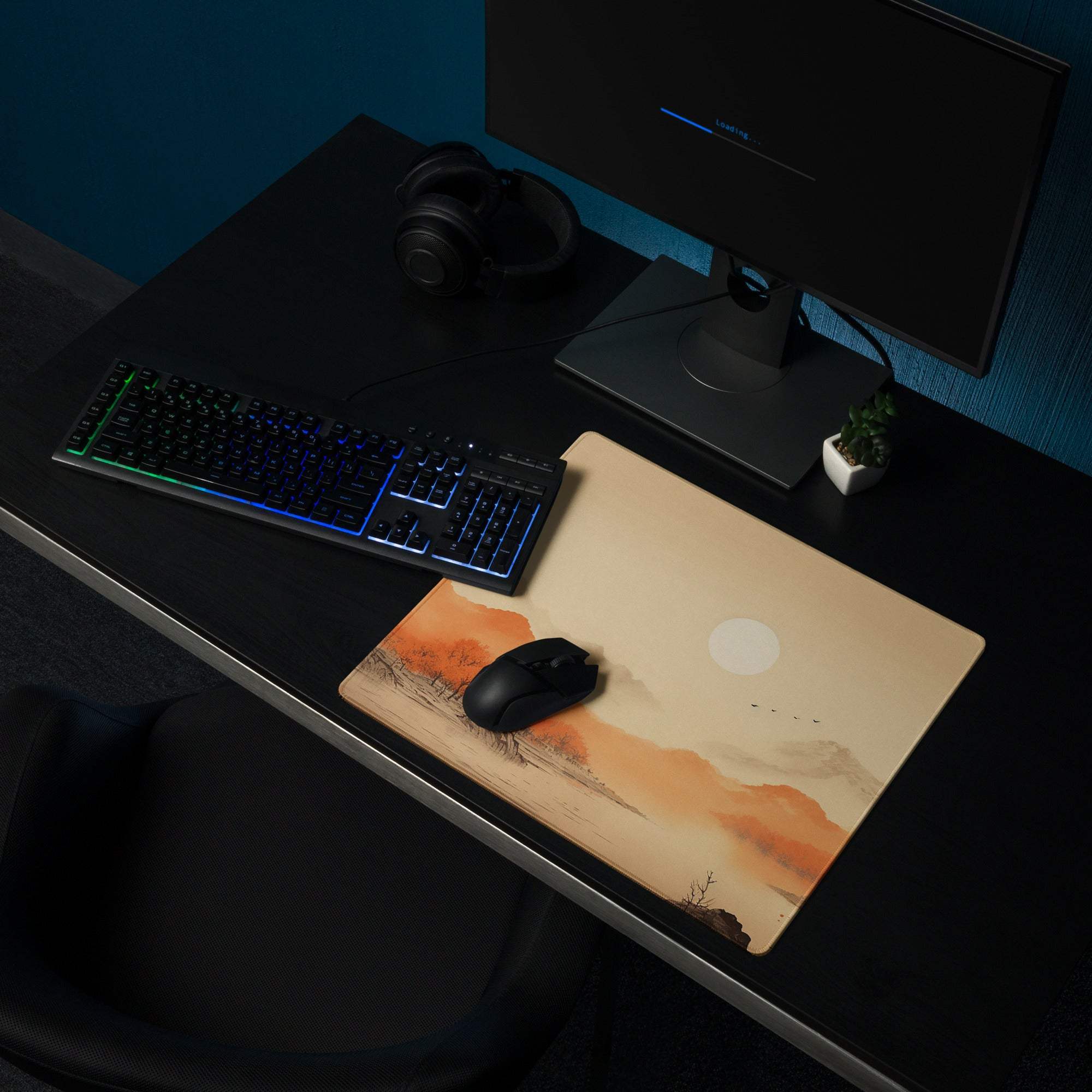 Premium warm autumn sunset landscape gaming mouse pad large size