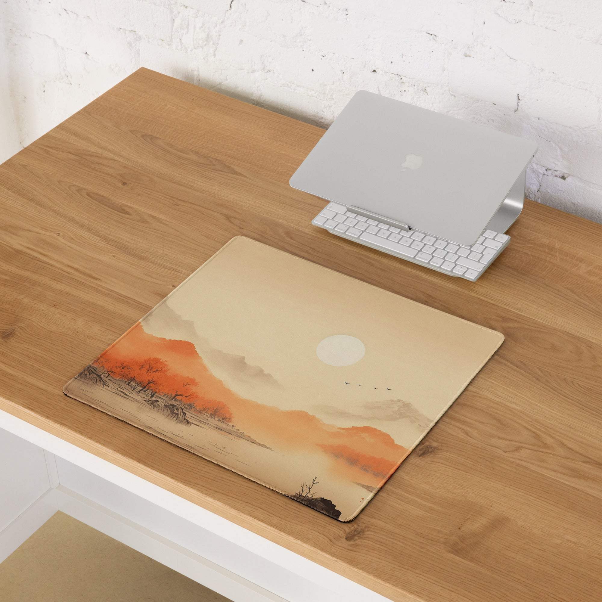 Premium warm autumn sunset landscape large gaming mouse pad