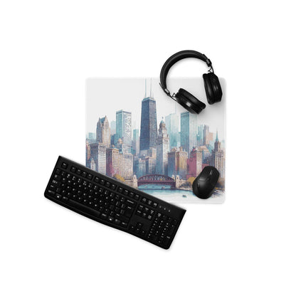 Chicago skyline watercolor gaming mousepad with matte finish and non-slip base