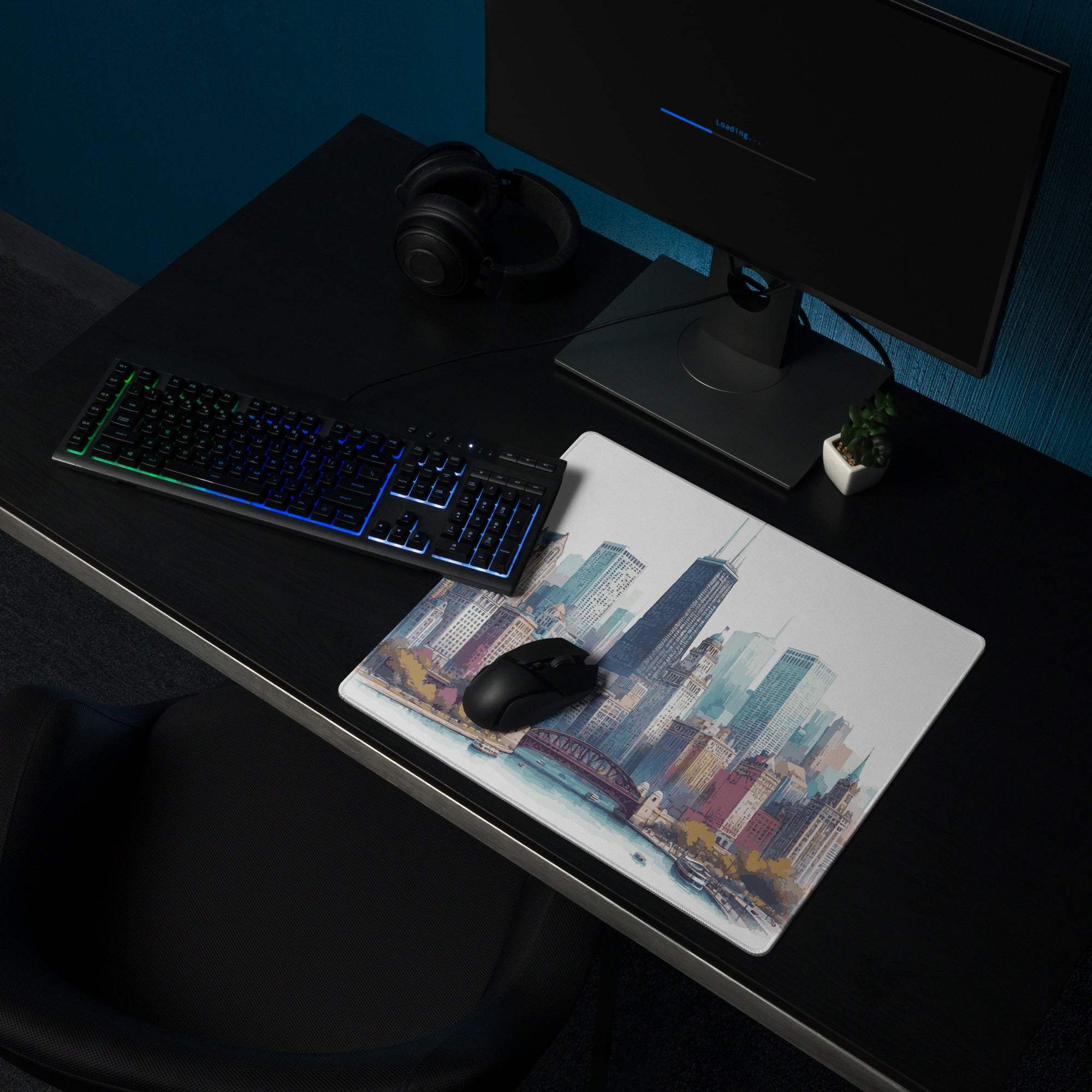 Vibrant urban skyline cityscape large gaming mouse pad with non-slip base