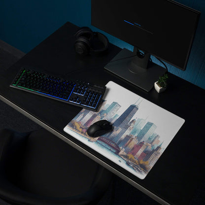 Vibrant urban skyline cityscape large gaming mouse pad with non-slip base