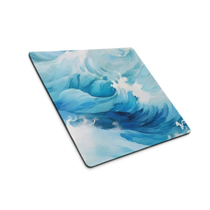 Large blue ocean wave gaming mouse pad with smooth glossy surface