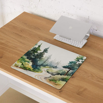 Large forest watercolor rectangular laptop sleeve in green blue beige