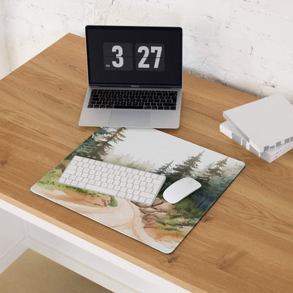 Watercolor forest gaming mouse pad in calm green tones, large non-slip size