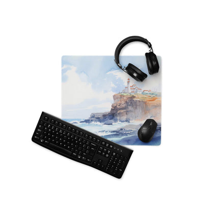 Blue watercolor coastal lighthouse mousepad large non-slip base