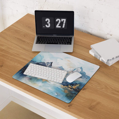 Blue white watercolor mountain landscape gaming mousepad