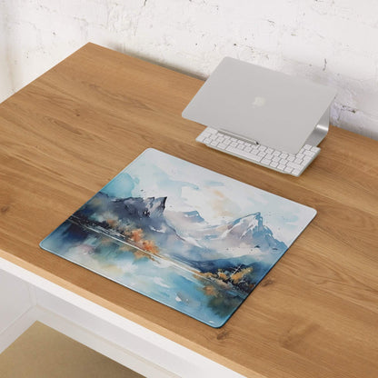 Blue white watercolor mountain landscape gaming mousepad large size