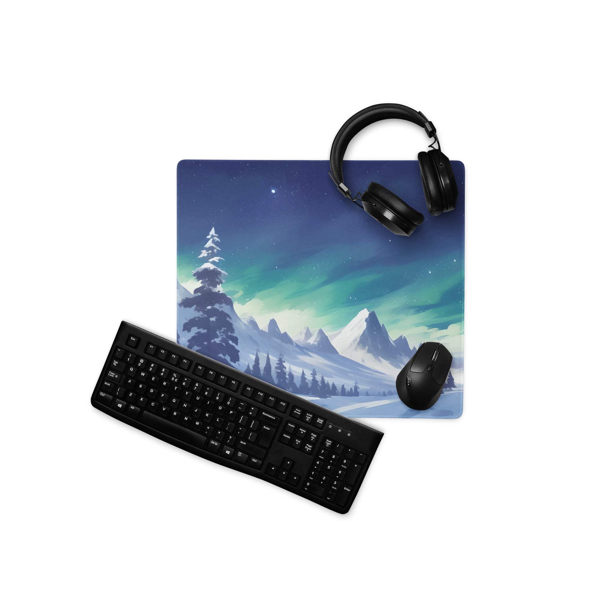Epic Aurora Northern Lights snowy mountain gaming mouse pad