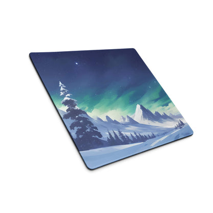 Epic Aurora Northern Lights snowy mountain gaming mouse pad with auroras