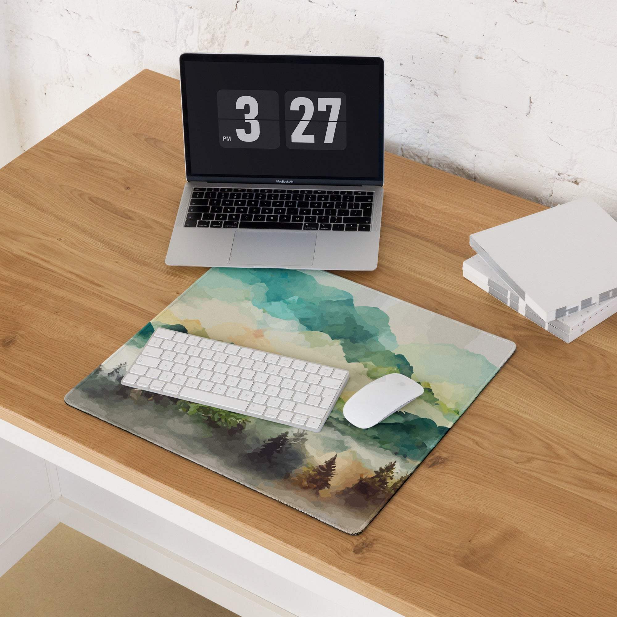 Watercolor mountain landscape pastel mist gaming mouse pad, large non-slip