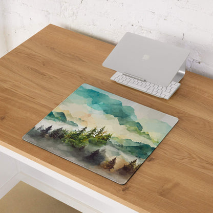 Watercolor mountain landscape pastel mist gaming mouse pad with non-slip backing