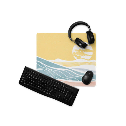 Yellow and blue abstract beach sunset ocean waves gaming mouse pad
