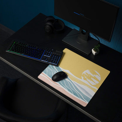 Yellow sunset ocean waves abstract gaming mouse pad with sun design