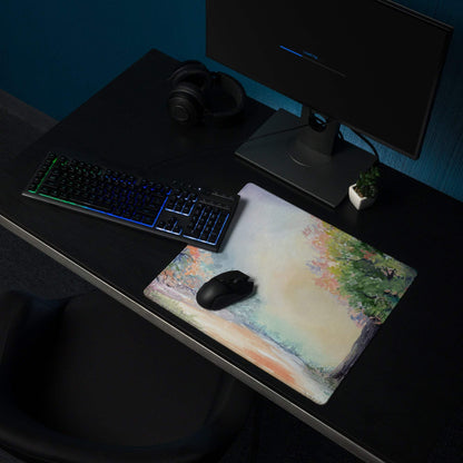 Watercolor forest landscape large gaming mouse pad with non-slip backing