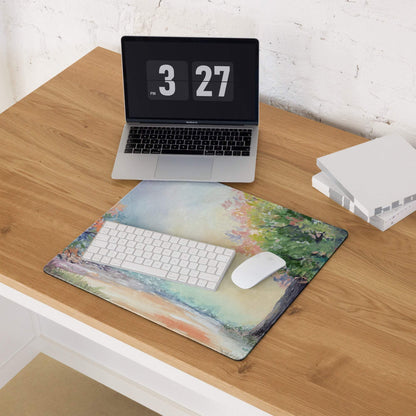 Watercolor forest landscape large gaming mouse pad with non-slip backing