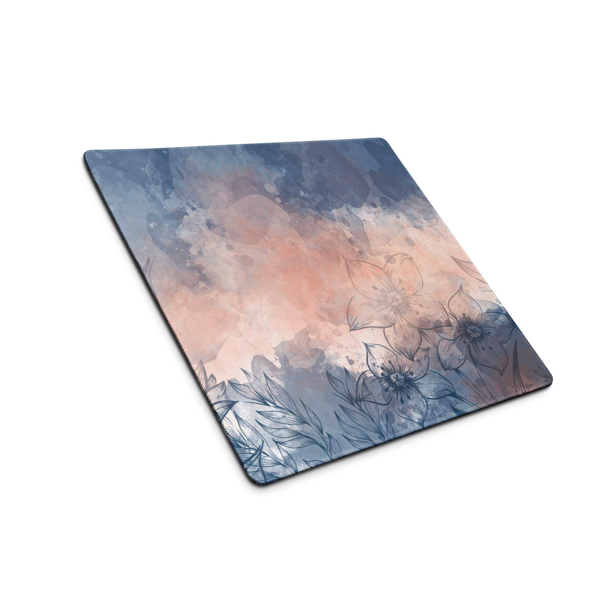 Floral abstract blue peach dream large gaming mouse pad with watercolor gradient and non-slip backing