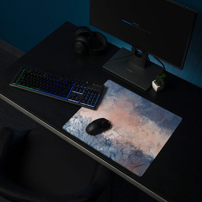 Floral watercolor pink blue mouse pad with non-slip backing