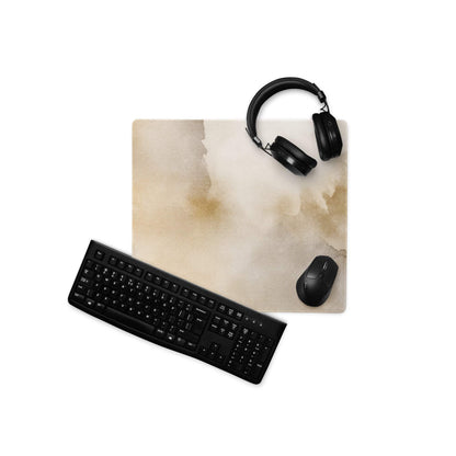 Watercolor beige gaming mousepad with keyboard and headphones