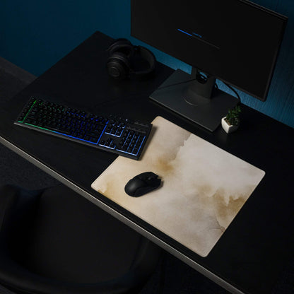 Beige watercolor gaming mouse pad with matte finish and non-slip base