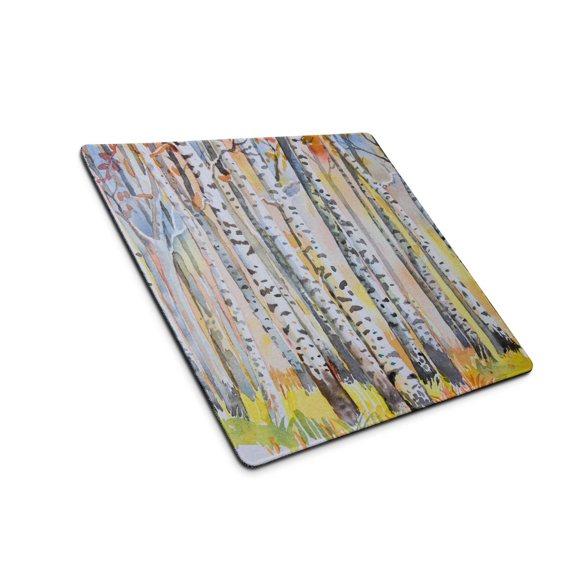Watercolor birch forest pastel gaming mouse pad with non-slip surface