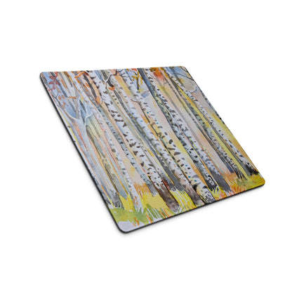 Watercolor birch forest pastel gaming mouse pad with non-slip surface