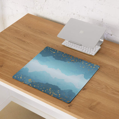 Blue gold abstract oceanic landscape on large gaming mouse pad