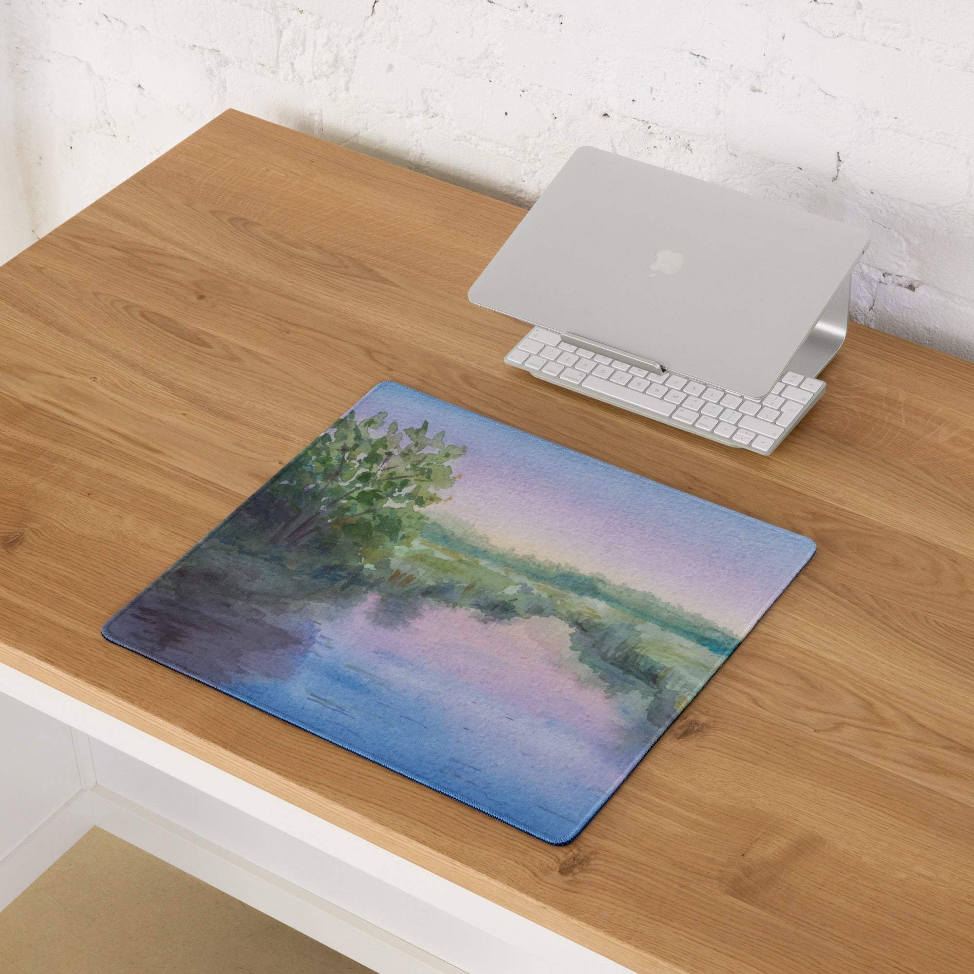 Large watercolor landscape pastel gaming mouse pad with non-slip base