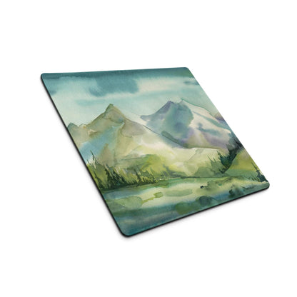 Watercolor mountain landscape large gaming mouse pad with non-slip base