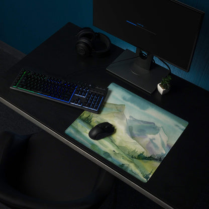 Watercolor mountain landscape large gaming mouse pad with non-slip base