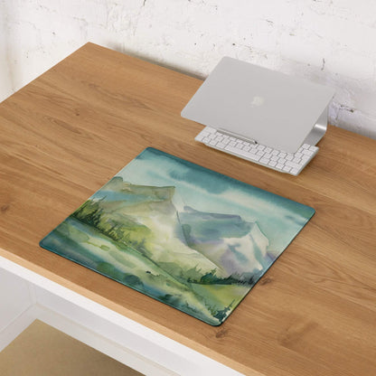 Watercolor mountain landscape large gaming mouse pad with non-slip base