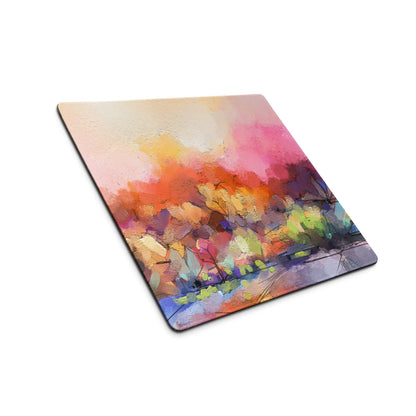 Vibrant square abstract landscape gaming mouse pad in pink orange hues large