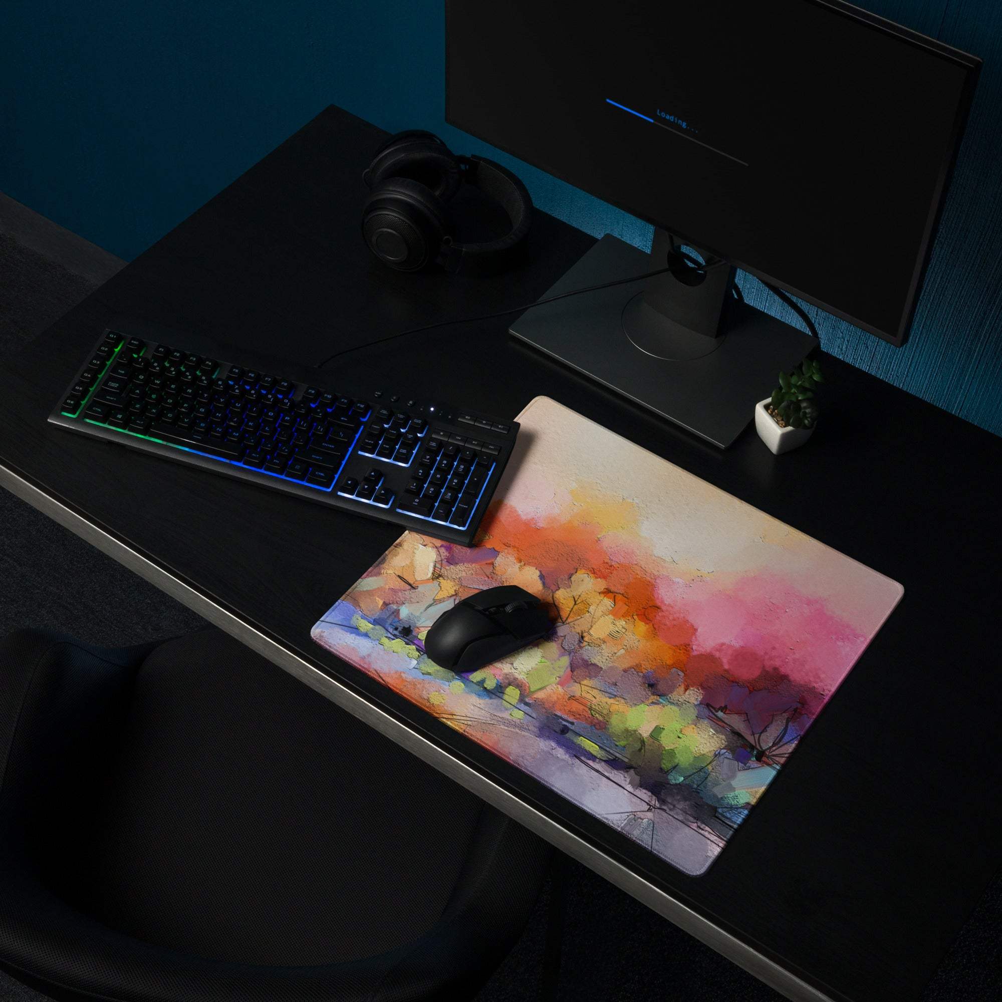 Vibrant watercolor abstract landscape large gaming mouse pad with non-slip base