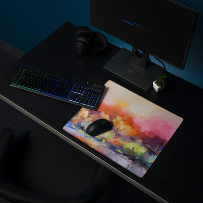 Vibrant watercolor abstract landscape large gaming mouse pad with non-slip base