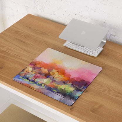 Vibrant abstract landscape gaming mouse pad large size pink orange green design