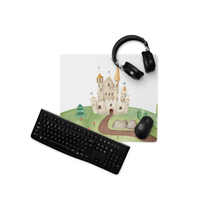 Whimsical watercolor beige castle large gaming mouse pad with non-slip backing