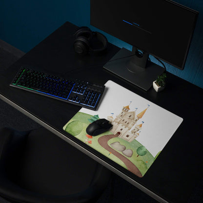 Whimsical watercolor castle landscape large gaming mouse pad with non-slip backing