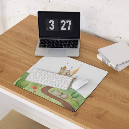 Whimsical watercolor castle landscape large gaming mouse pad