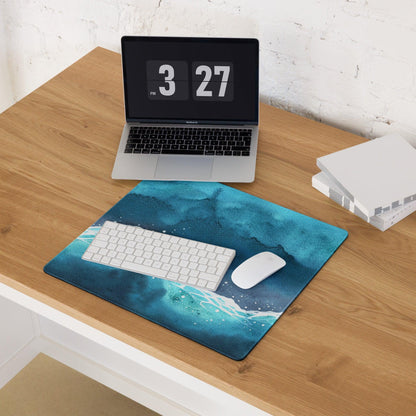 Blue watercolor ocean waves gaming mouse pad with non-slip backing