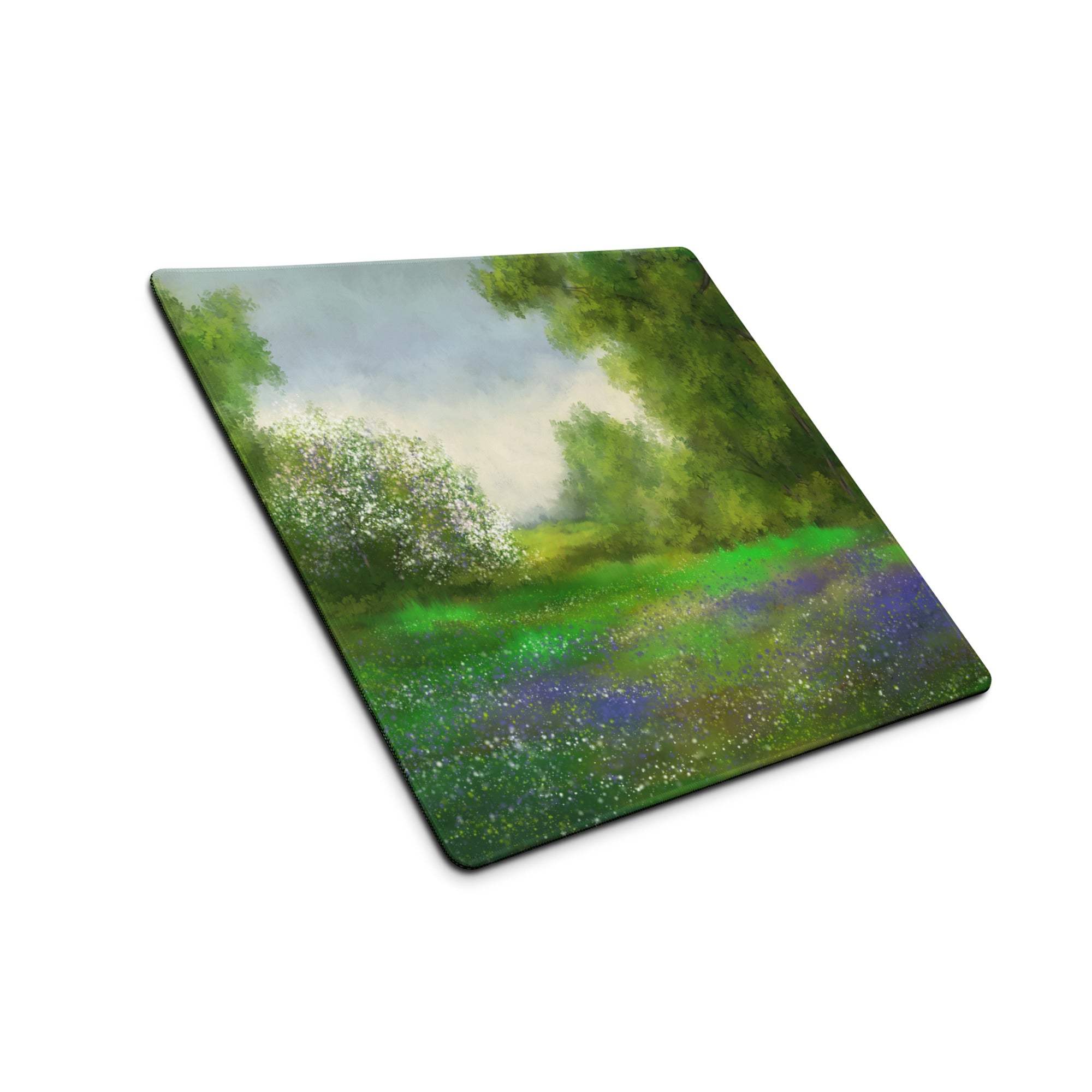 Square glass cutting board with impressionist green forest meadow landscape