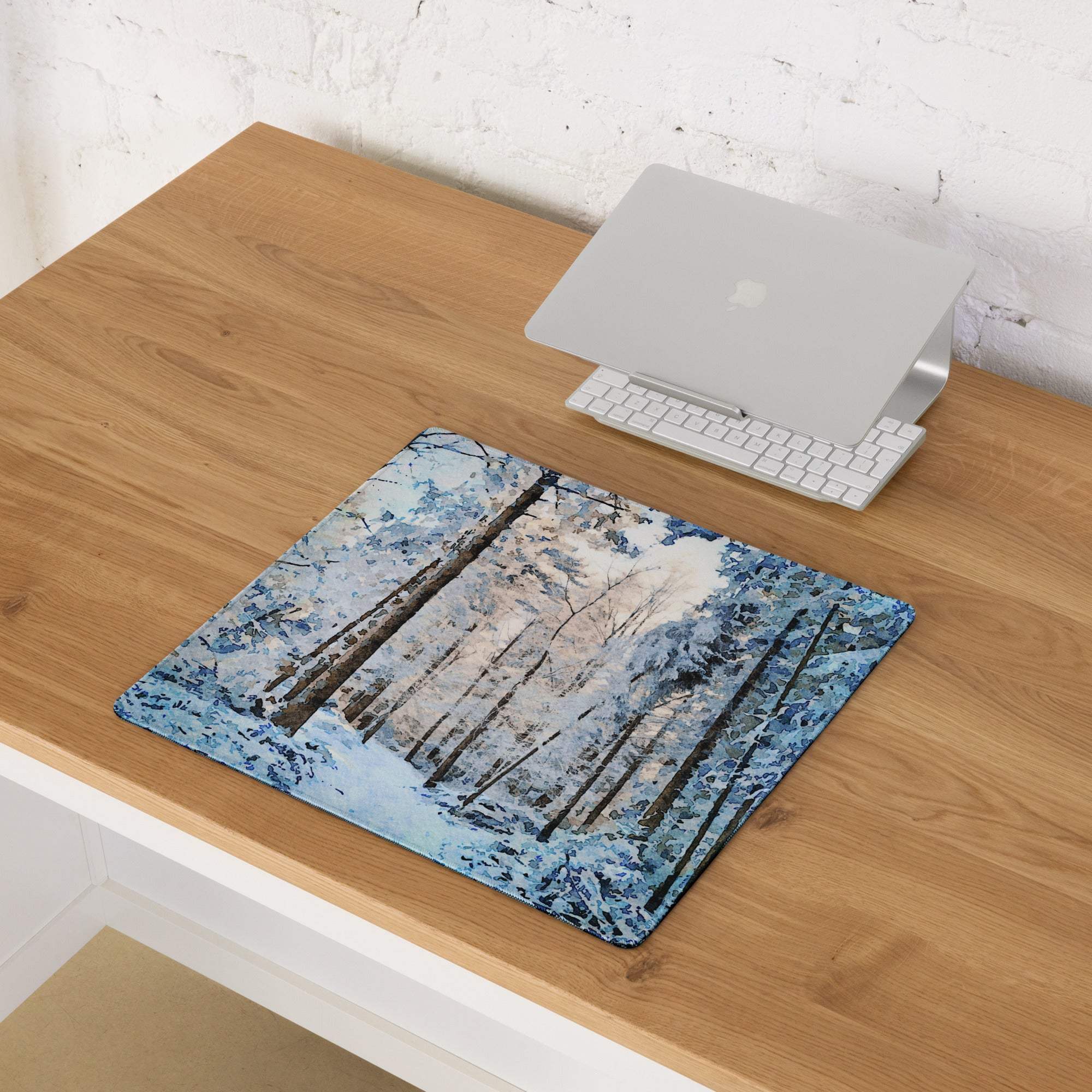 Winter Forest blue white snowy gaming mousepad large non-slip stitched