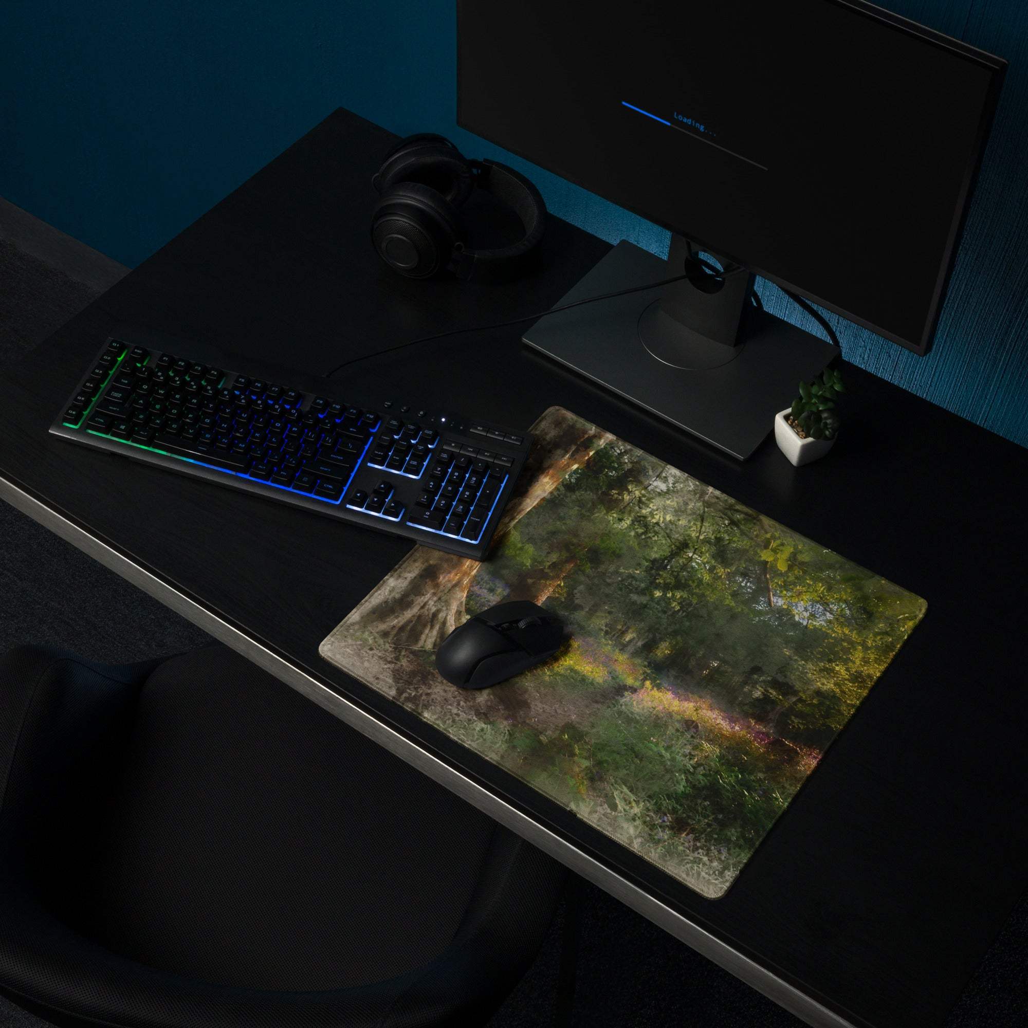 Artistic forest landscape large non-slip textured gaming mouse pad