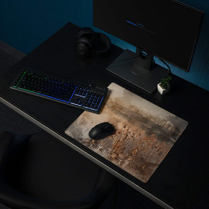 Extra large watercolor landscape gaming mouse pad in warm sepia tones