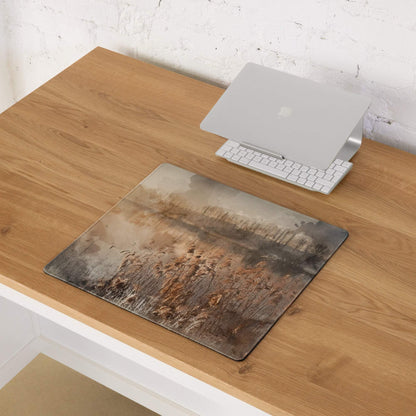 Extra large watercolor landscape gaming mouse pad in warm sepia tones