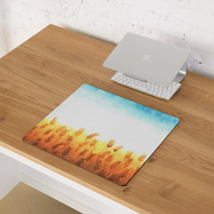 Autumn leaves gaming mouse pad with golden wheat watercolor design
