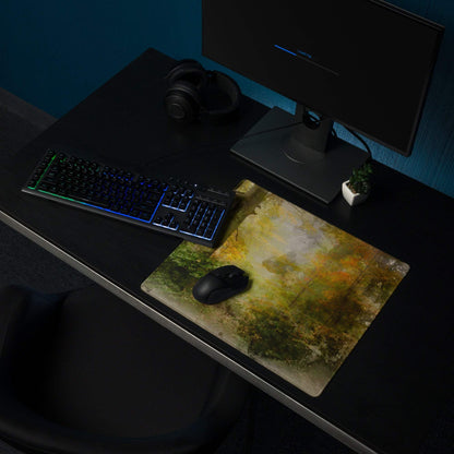 Large Autumn Forest gaming mouse pad with earthy abstract design